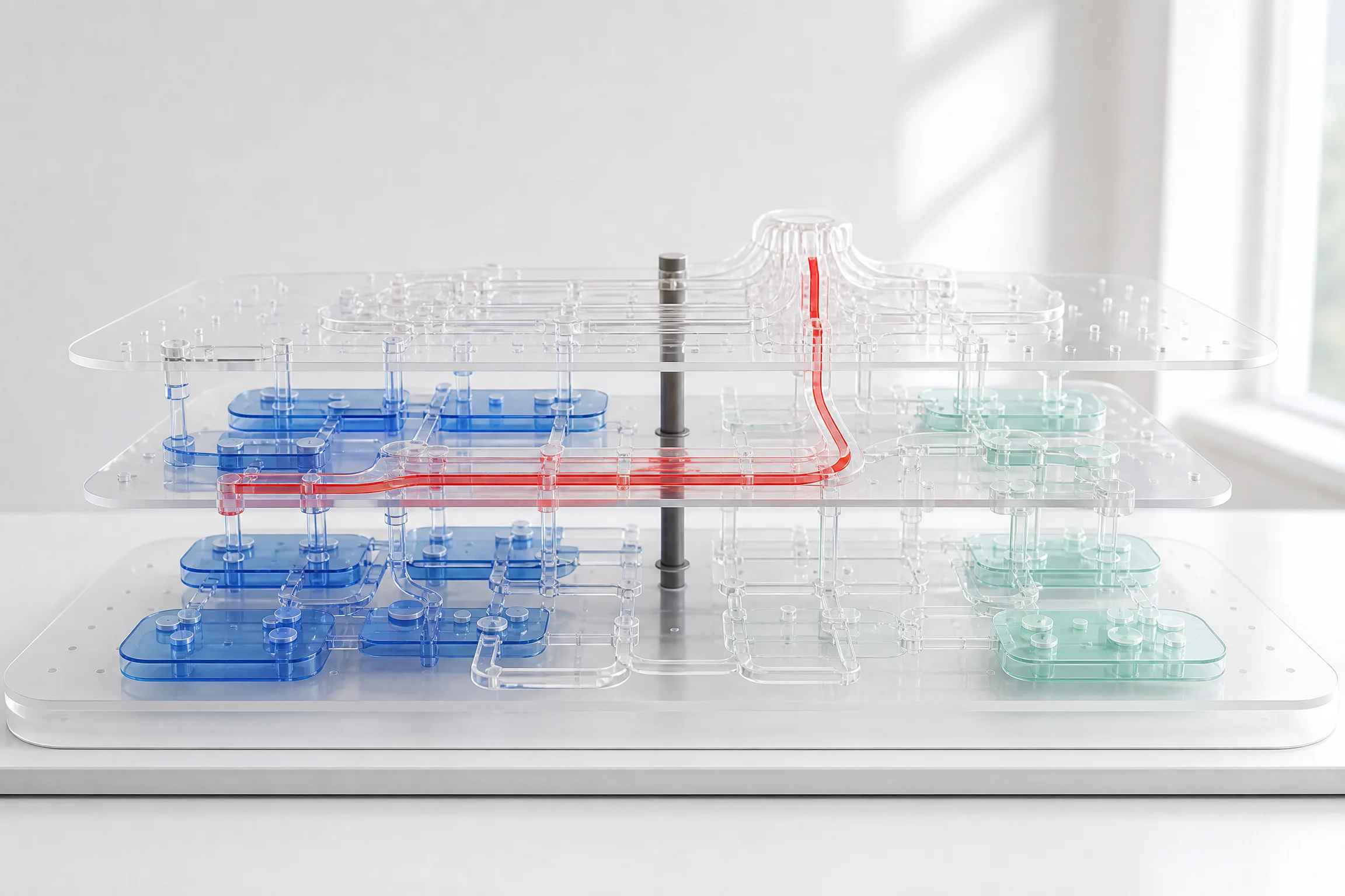 Clear acrylic boundary plate showing connected software modules